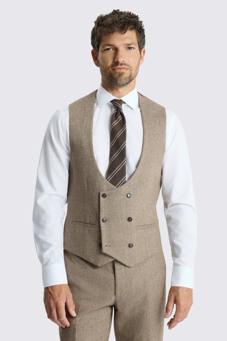 Slim Fit Brown Twill Tweed Waistcoat